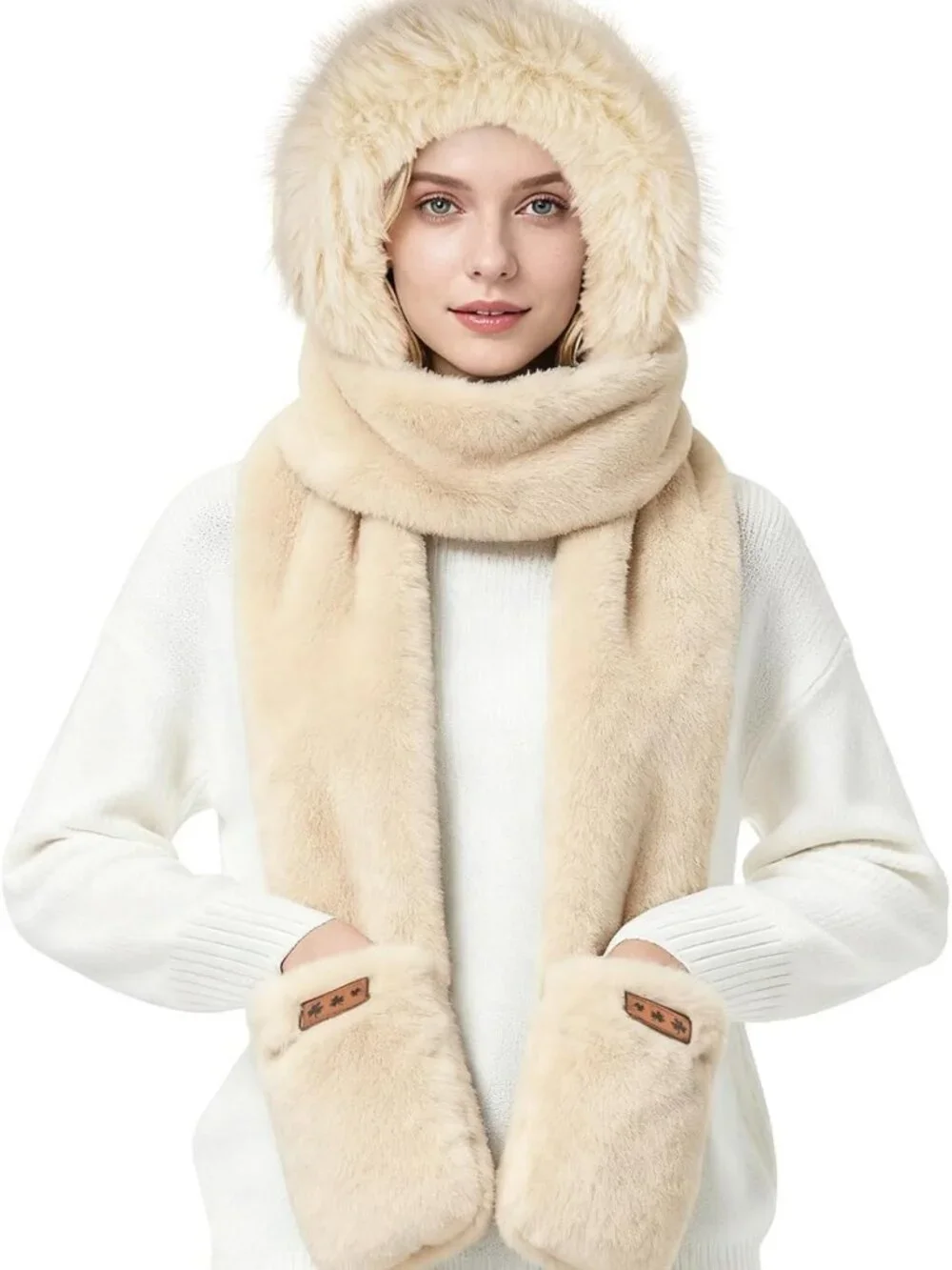 Cozy 3-in-1 Hooded Scarf Set for Women | Thick Faux Fur Winter Hat, Scarf